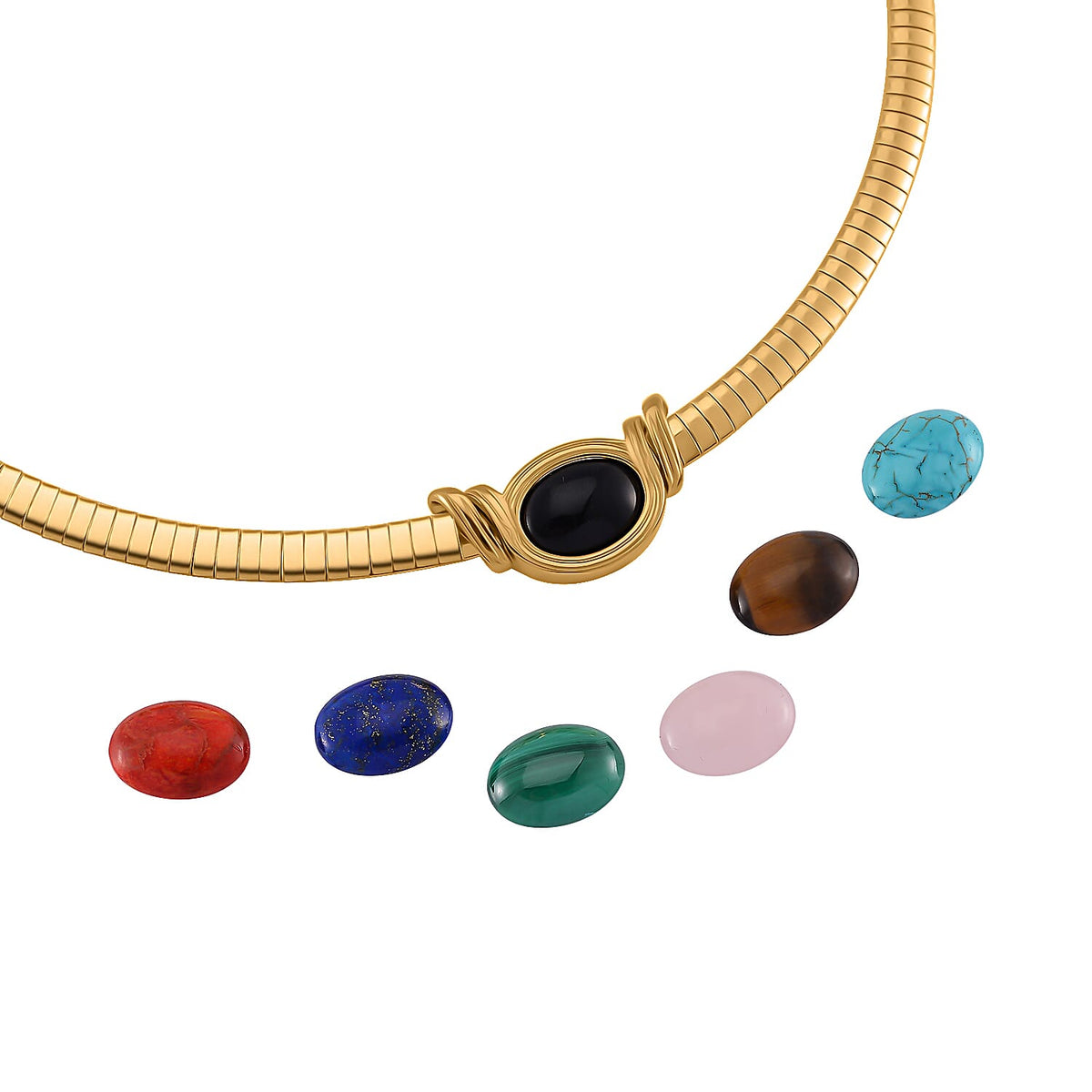 Lapis Lazuli &amp; Interchangeable Multi Gemstones Necklace (Size -18+2 Ext) in Yellow Tone 59.50 Ct. V32537537 5