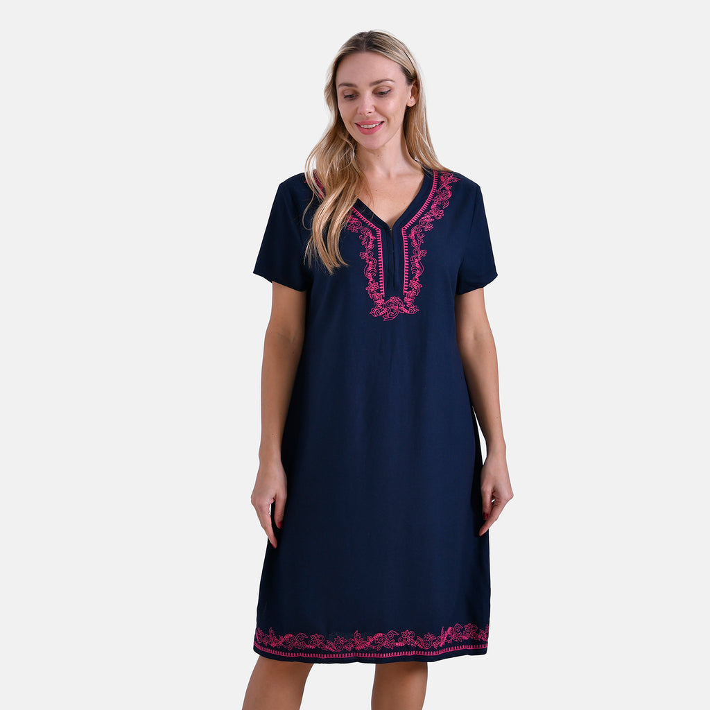 La Marey Viscose Embroidery Short Sleeves T-shirt Dress (Size M, 12-14) - Blue_7990939_3