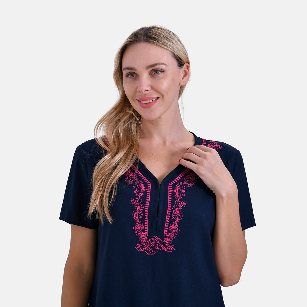 La Marey Viscose Embroidery Short Sleeves T-shirt Dress (Size M, 12-14) - Blue_7990939_5