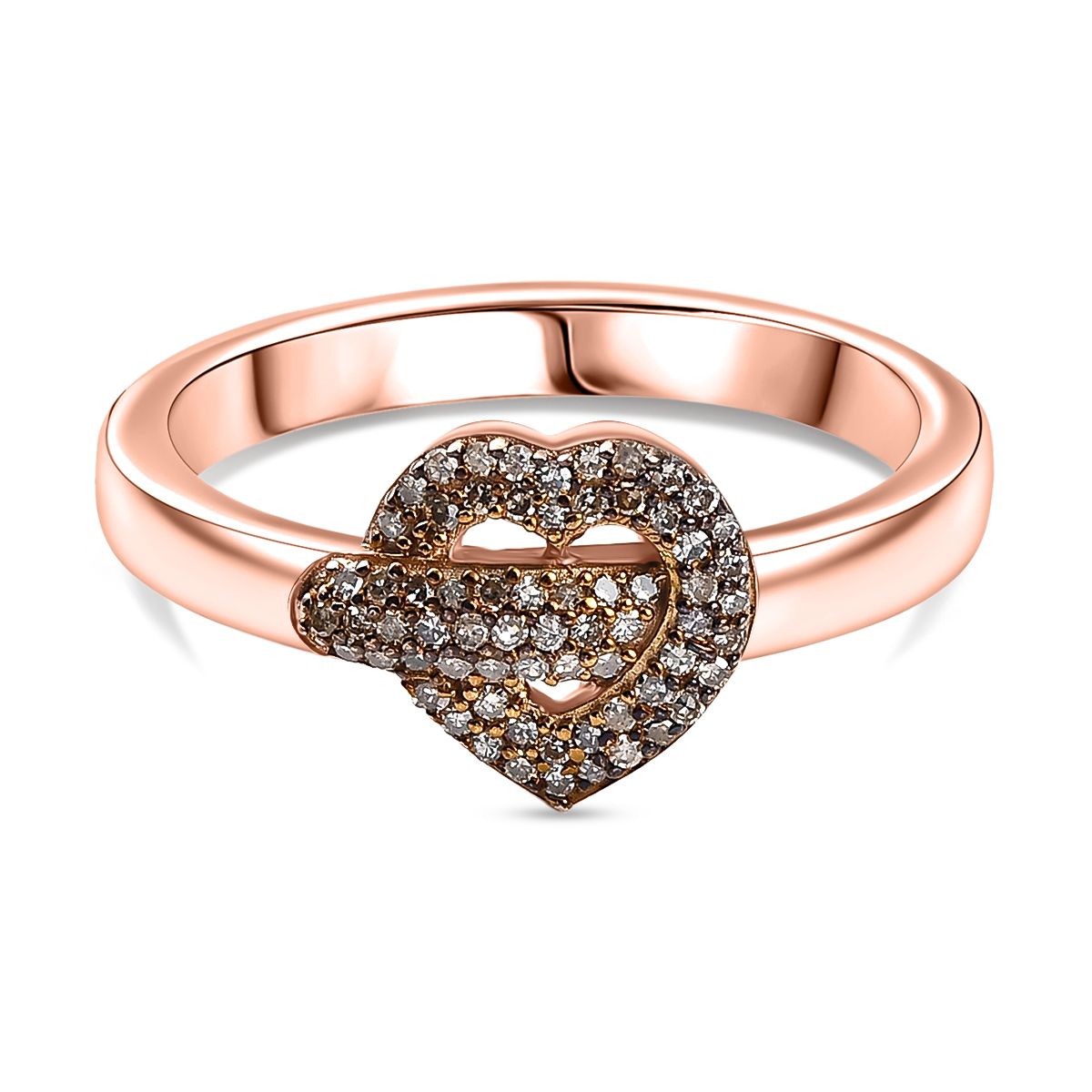 GP Amore Collection - Natural Champagne Diamond &amp; Blue Sapphire Heart Pave Ring in 18K Vermeil Rose Gold Plated Sterling Silver 0.25 Ct. 7991050 0