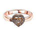 GP Amore Collection - Natural Champagne Diamond & Blue Sapphire Heart Pave Ring in 18K Vermeil Rose Gold Plated Sterling Silver 0.25 Ct._7991050