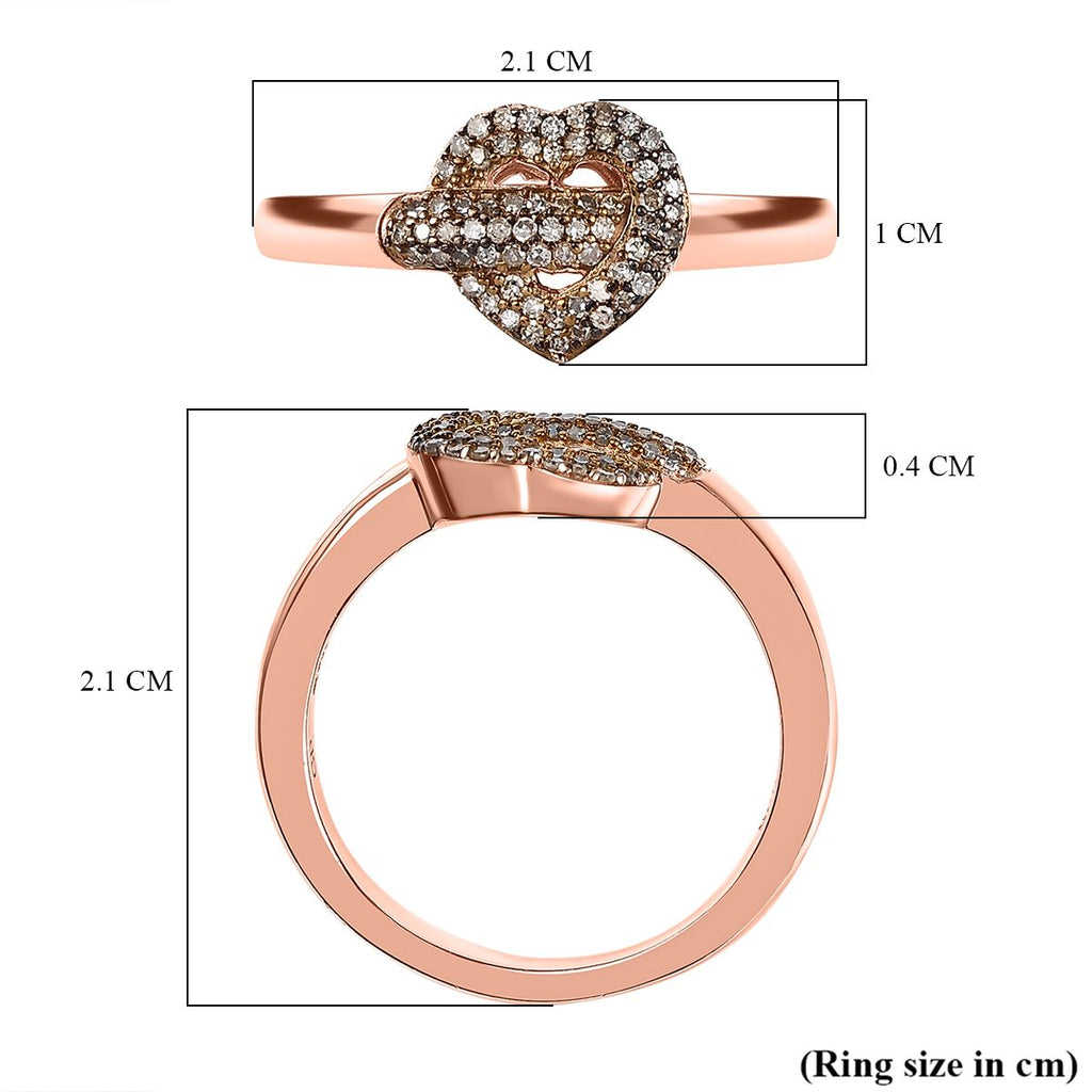 GP Amore Collection - Natural Champagne Diamond & Blue Sapphire Heart Pave Ring in 18K Vermeil Rose Gold Plated Sterling Silver 0.25 Ct._7991050_5