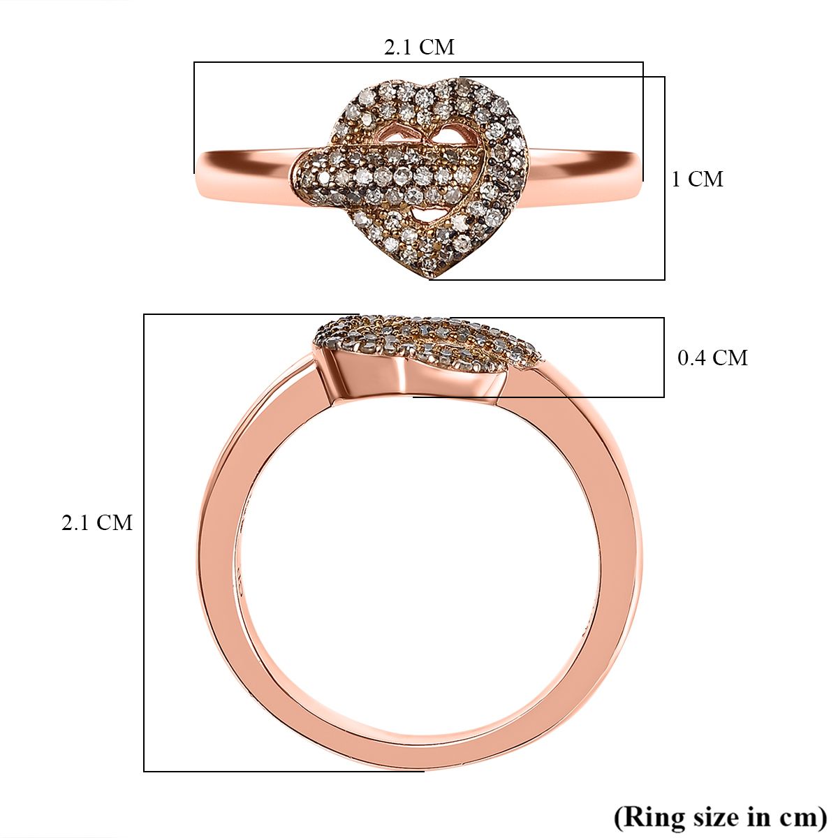 GP Amore Collection - Natural Champagne Diamond &amp; Blue Sapphire Heart Pave Ring in 18K Vermeil Rose Gold Plated Sterling Silver 0.25 Ct. 7991050 6