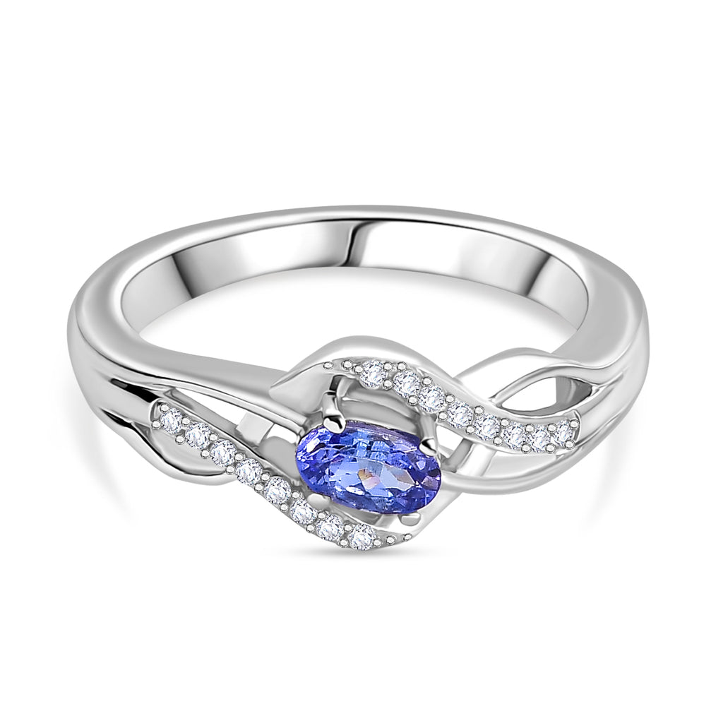 Royal Bali Collection - D'Joy AAA Tanzanite & White Zircon Solitaire Ring in Rhodium Overlay Sterling Silver_7993088