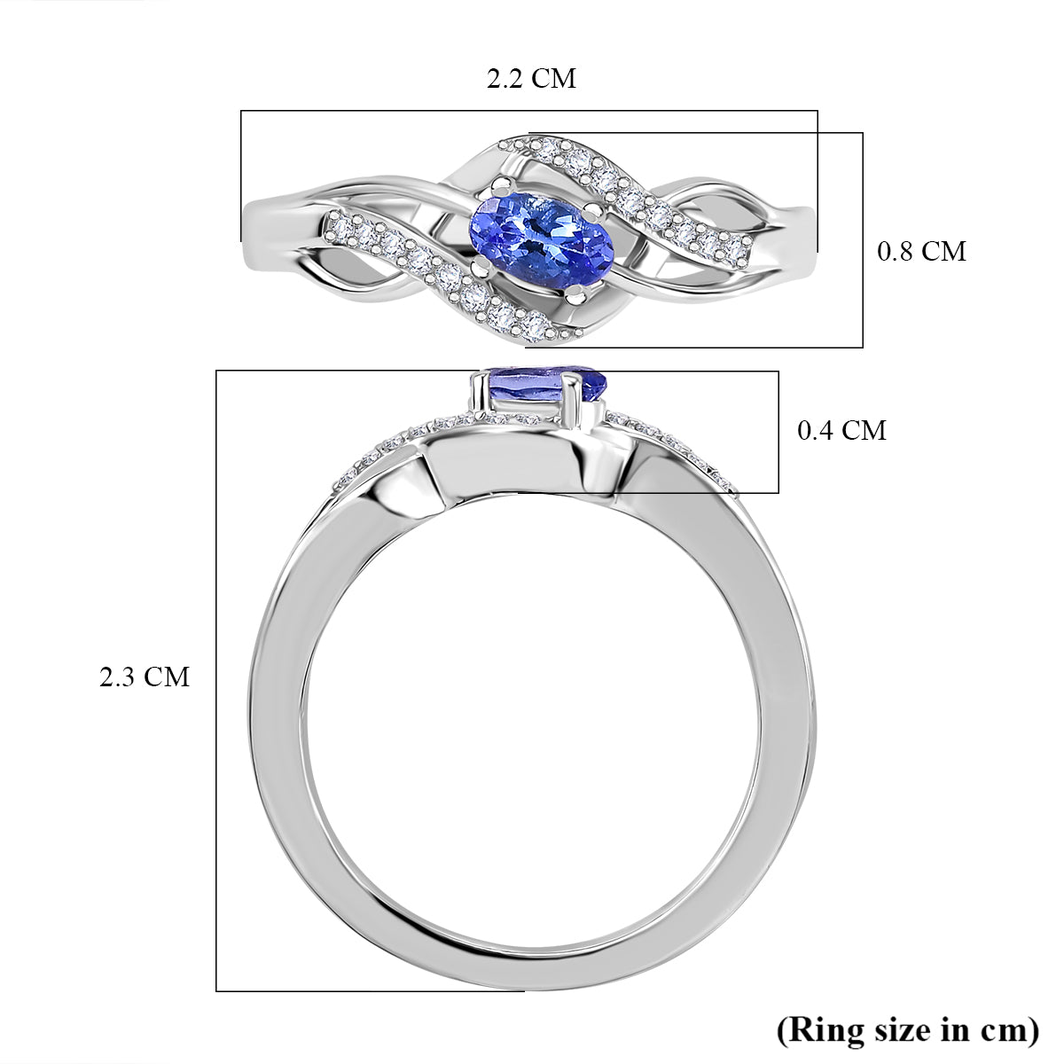 Tanzanite, White Zircon Swirl Ring in Rhodium Overlay Sterling Silver 0.39 Cts. V32530715 6