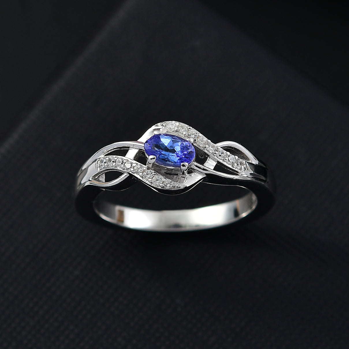 Tanzanite, White Zircon Swirl Ring in Rhodium Overlay Sterling Silver 0.39 Cts. V32521863 2