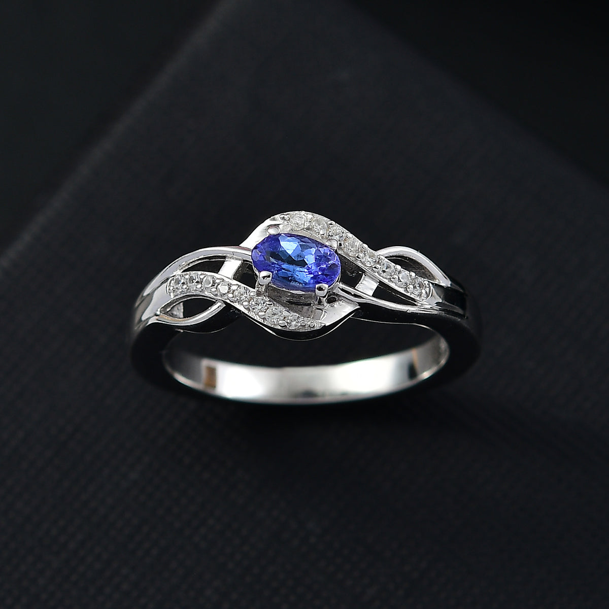 Tanzanite, White Zircon Swirl Ring in Rhodium Overlay Sterling Silver 0.39 Cts. V32521863 2