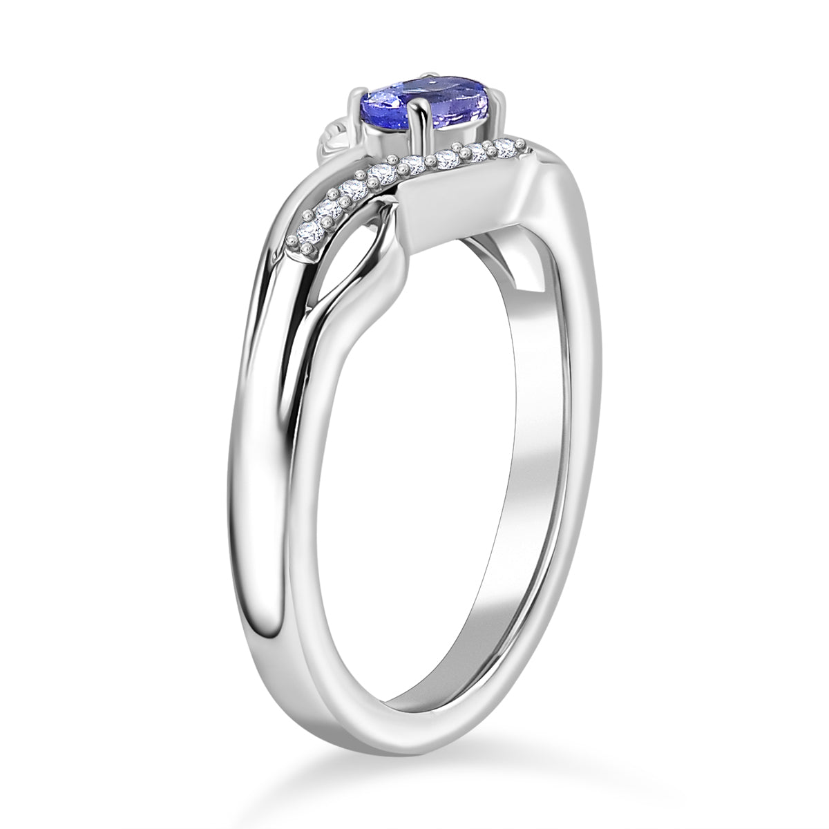 Tanzanite, White Zircon Swirl Ring in Rhodium Overlay Sterling Silver 0.39 Cts. V32521863 4
