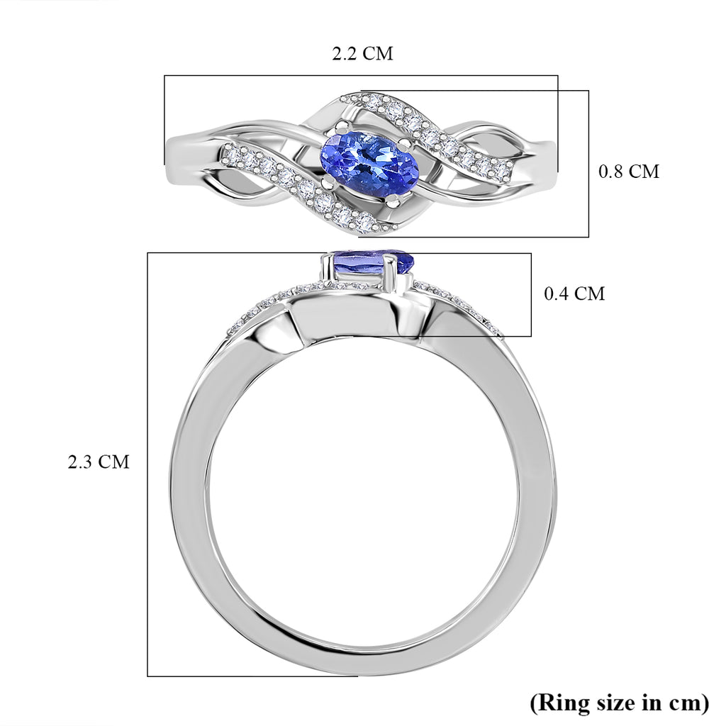 Royal Bali Collection - D'Joy AAA Tanzanite & White Zircon Solitaire Ring in Rhodium Overlay Sterling Silver_7993090_5