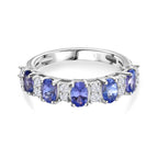 Tanzanite & White Zircon Cluster Ring in Rhodium Overlay Sterling Silver 1.59 Ct._7993177