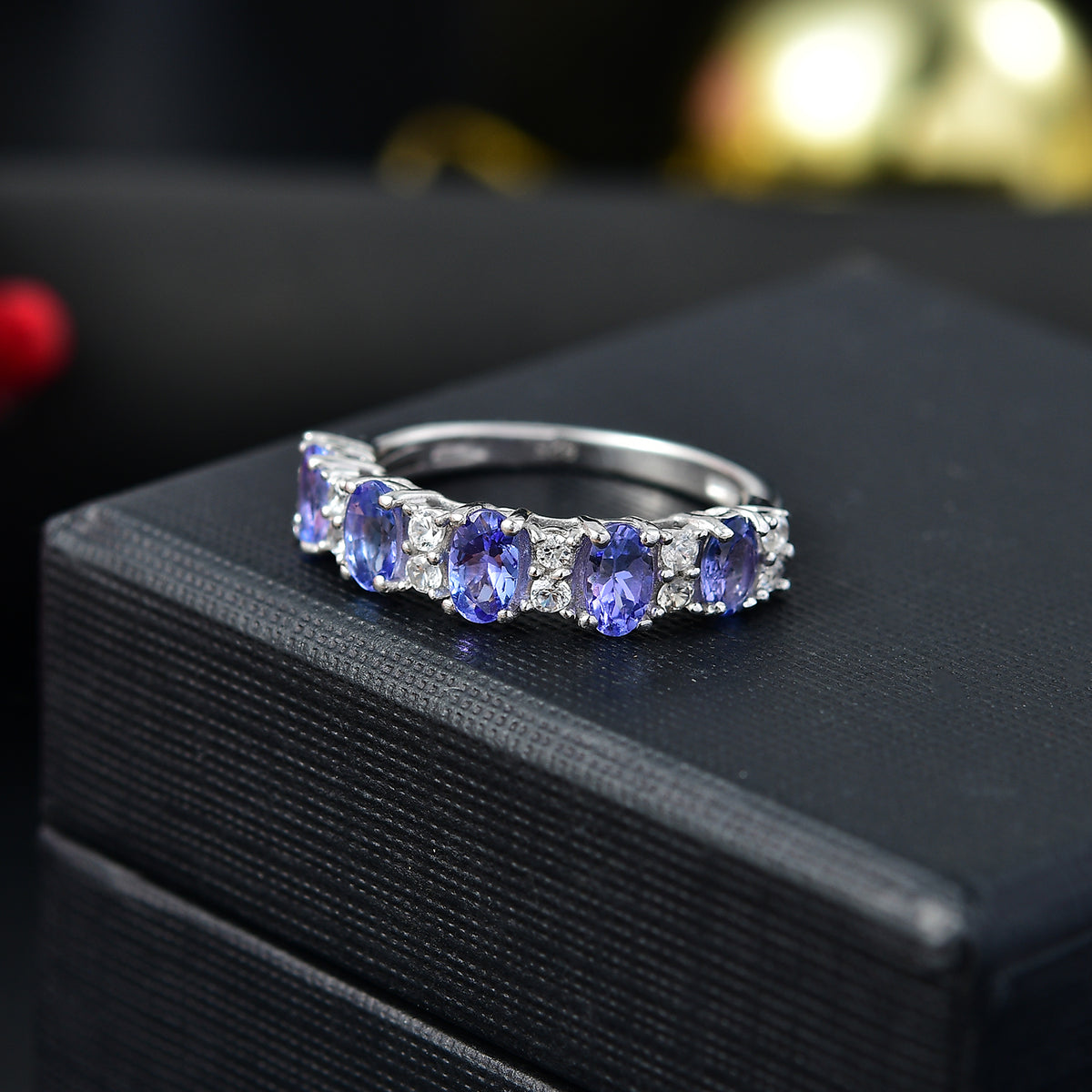 Tanzanite and White Zircon Cluster Ring in Rhodium Overlay Sterling Silver 1.59 Cts. V32753815 2