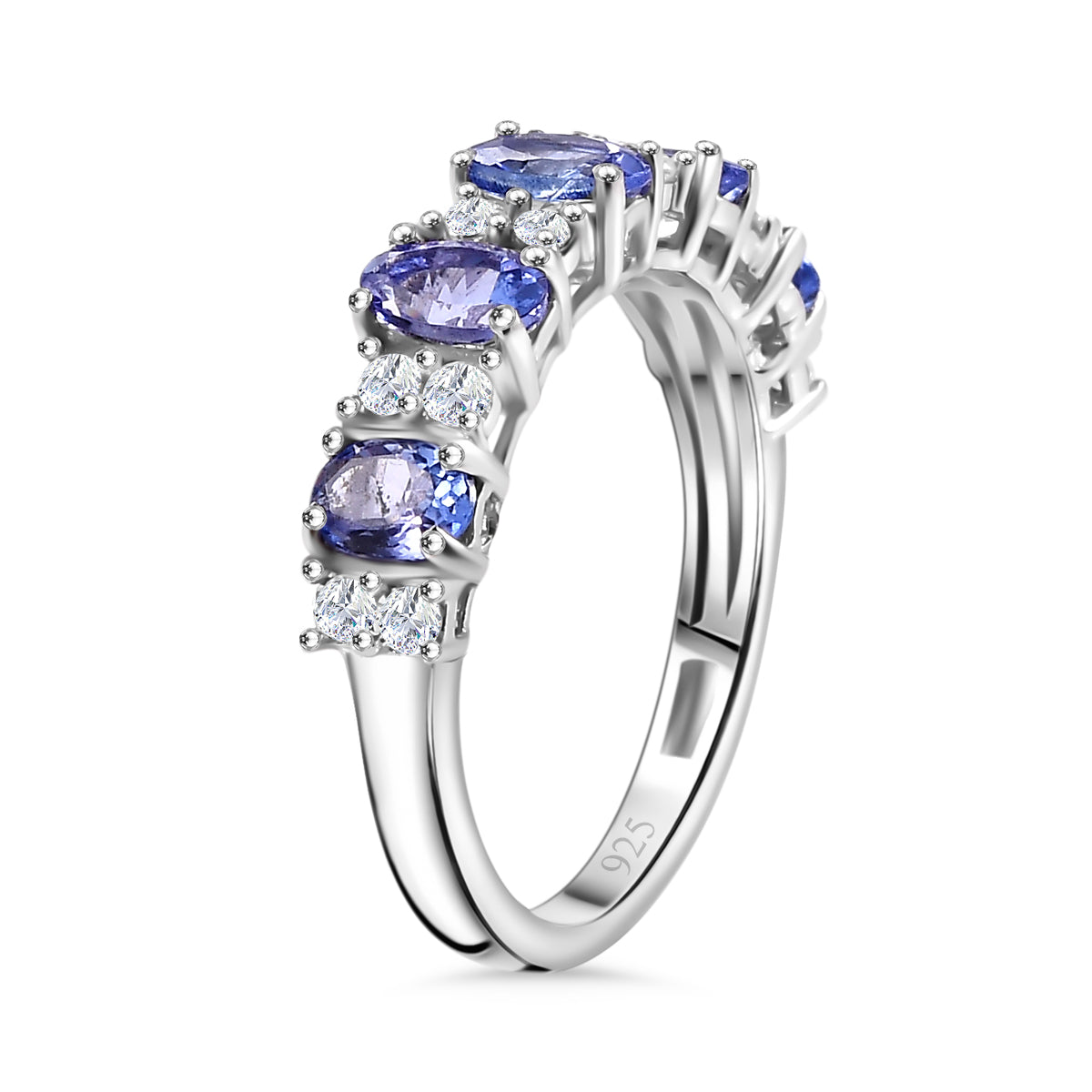 Tanzanite and White Zircon Cluster Ring in Rhodium Overlay Sterling Silver 1.59 Cts. V32753815 4