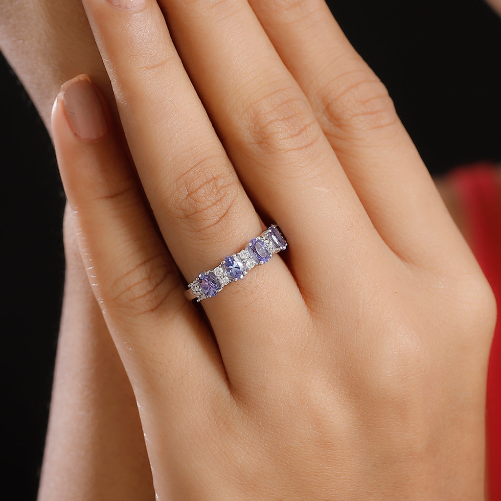 Tanzanite & White Zircon Cluster Ring in Rhodium Overlay Sterling Silver 1.59 Ct._7993178_2