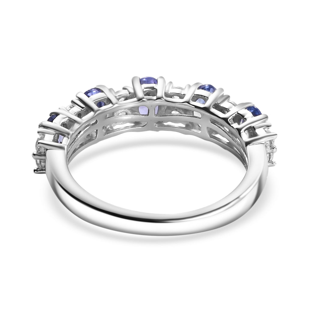 Tanzanite & White Zircon Cluster Ring in Rhodium Overlay Sterling Silver 1.59 Ct._7993178_4