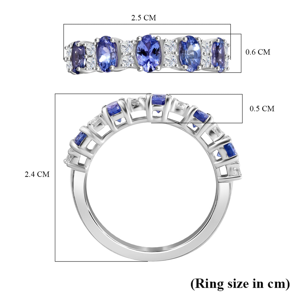 Tanzanite & White Zircon Cluster Ring in Rhodium Overlay Sterling Silver 1.59 Ct._7993178_5