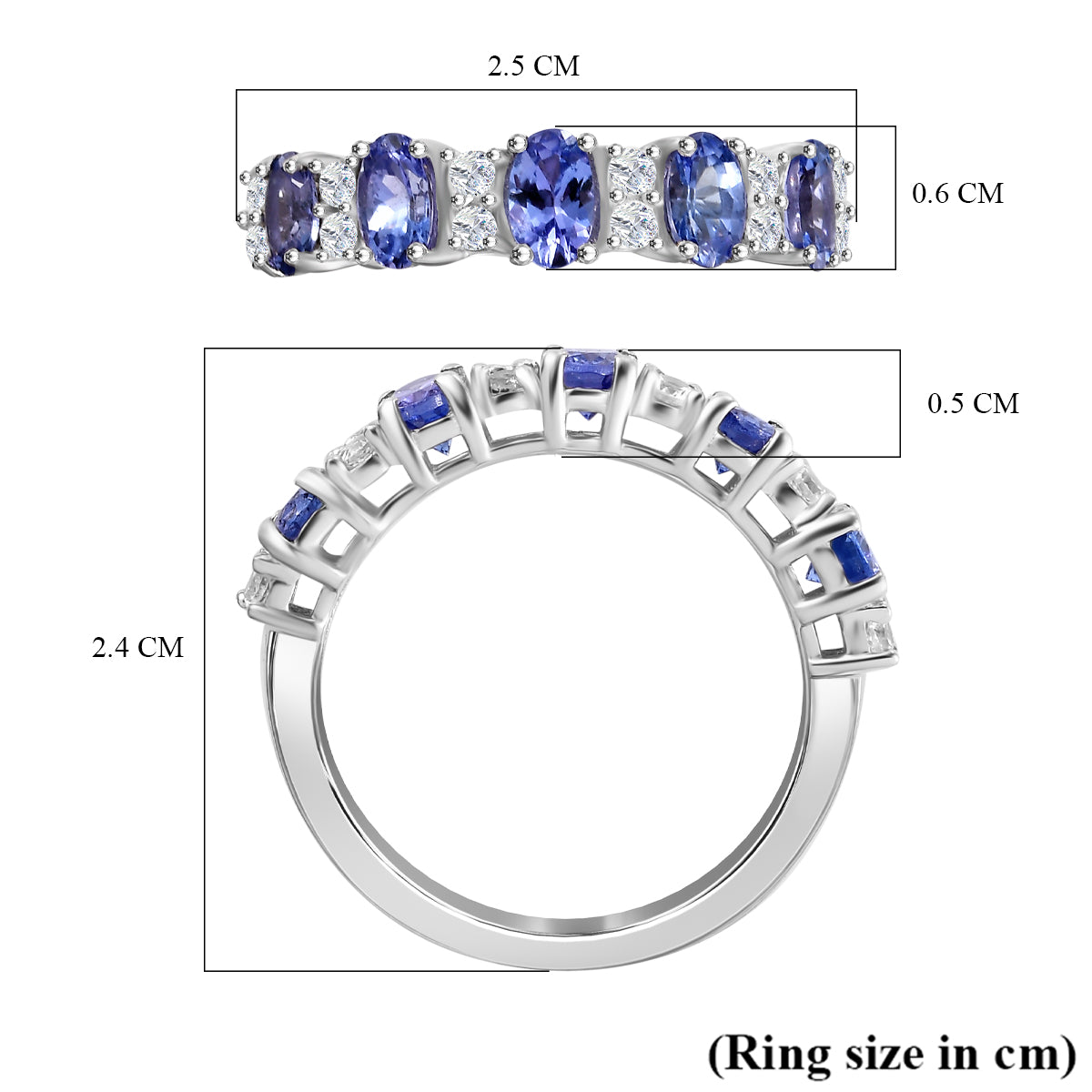 Tanzanite and White Zircon Cluster Ring in Rhodium Overlay Sterling Silver 1.59 Cts. 7993178 6