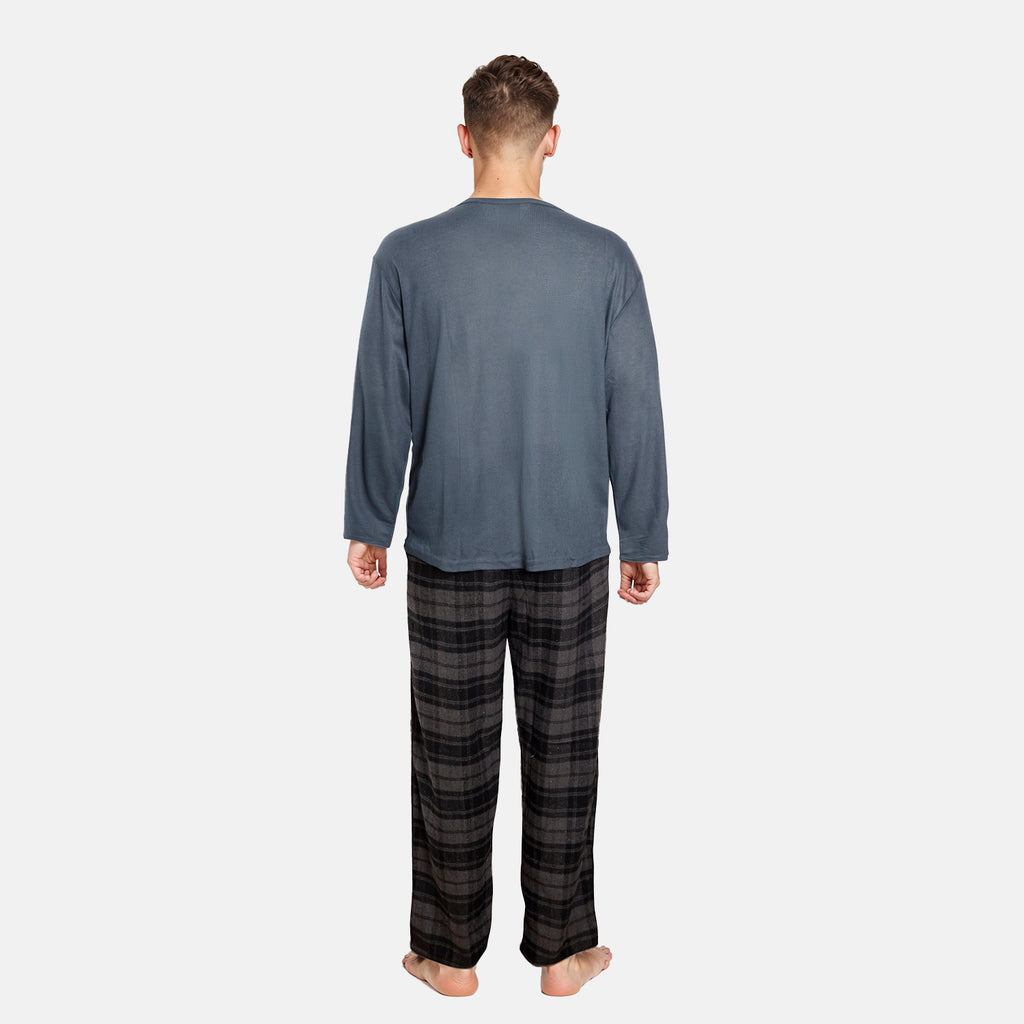 Essential Sleepwear Waffle T-Shirt with Check Flannel Lounge Pants (Size L) - Teal & Black_7993496_1