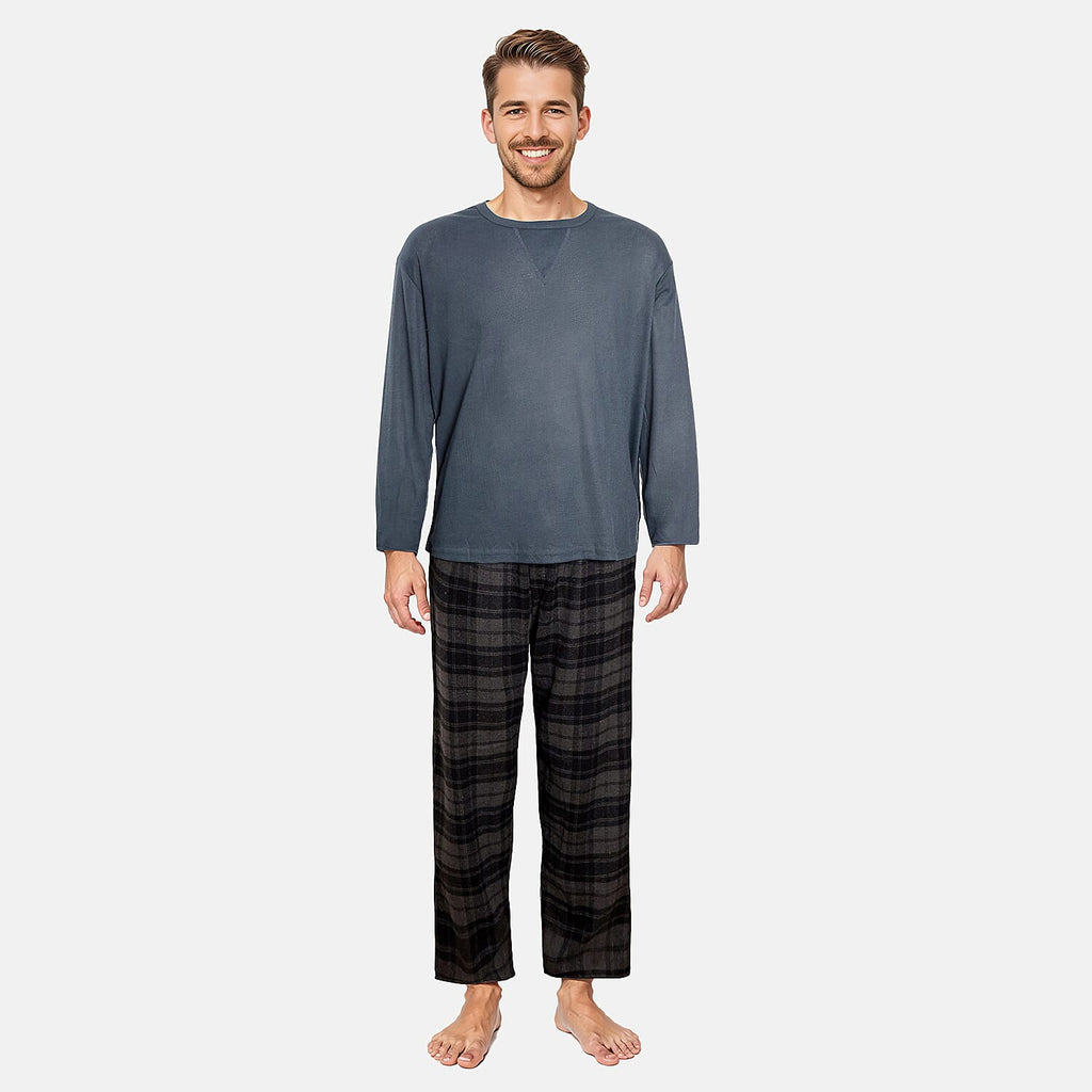 Essential Sleepwear Waffle T-Shirt with Check Flannel Lounge Pants (Size XL) - Teal & Black_7993498