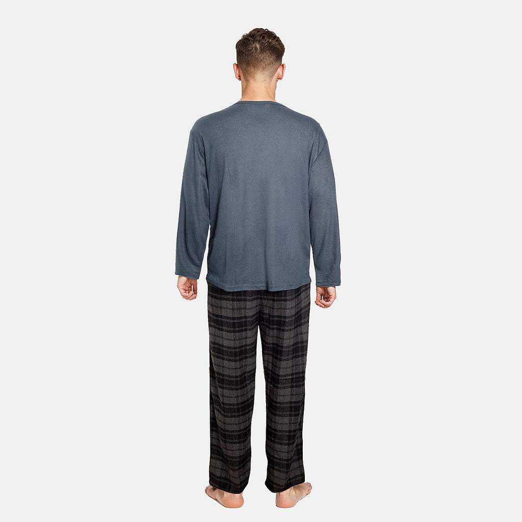 Essential Sleepwear Waffle T-Shirt with Check Flannel Lounge Pants (Size XL) - Teal & Black_7993498_1