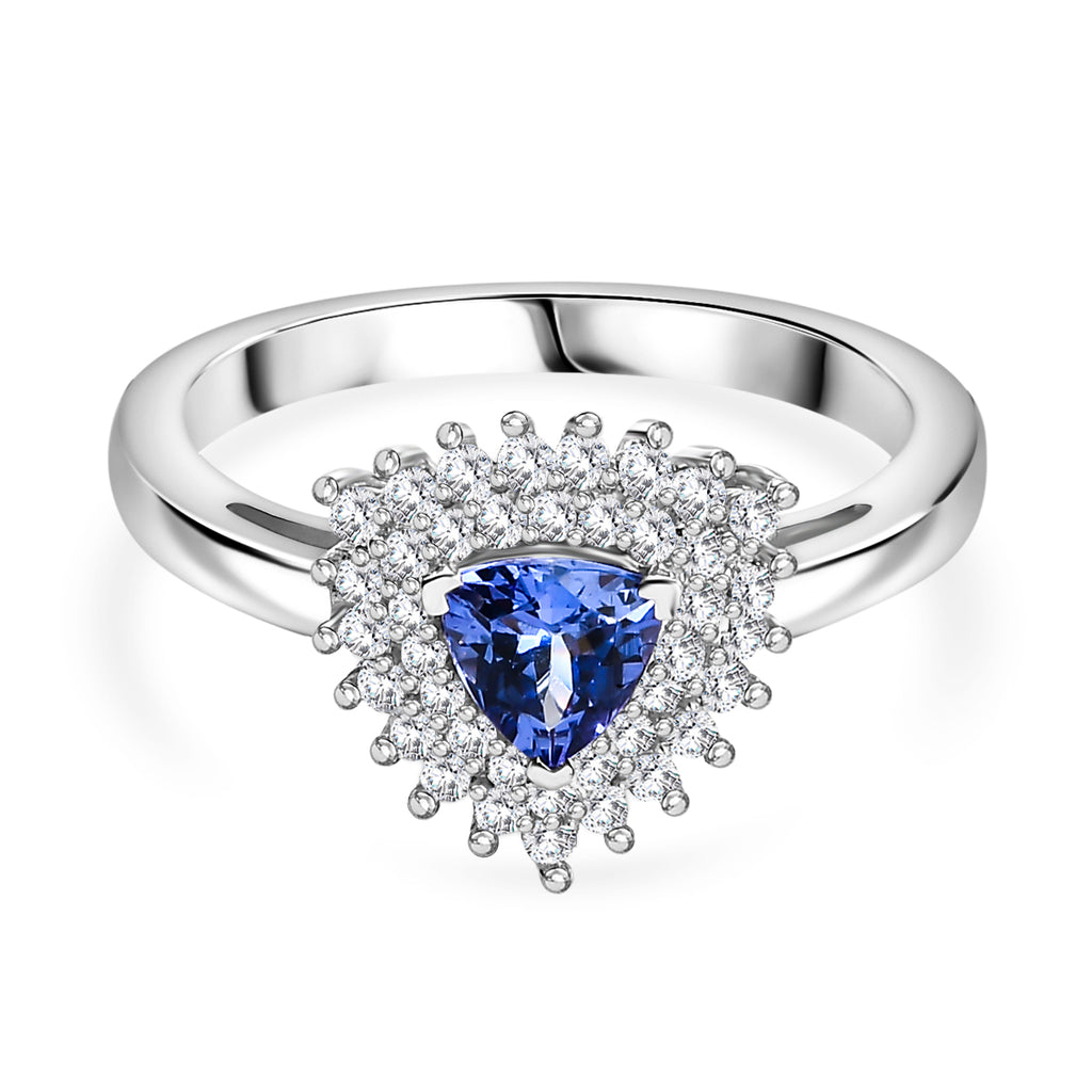Tanzanite & White Zircon Ring in Rhodium Overlay Sterling Silver_7994022