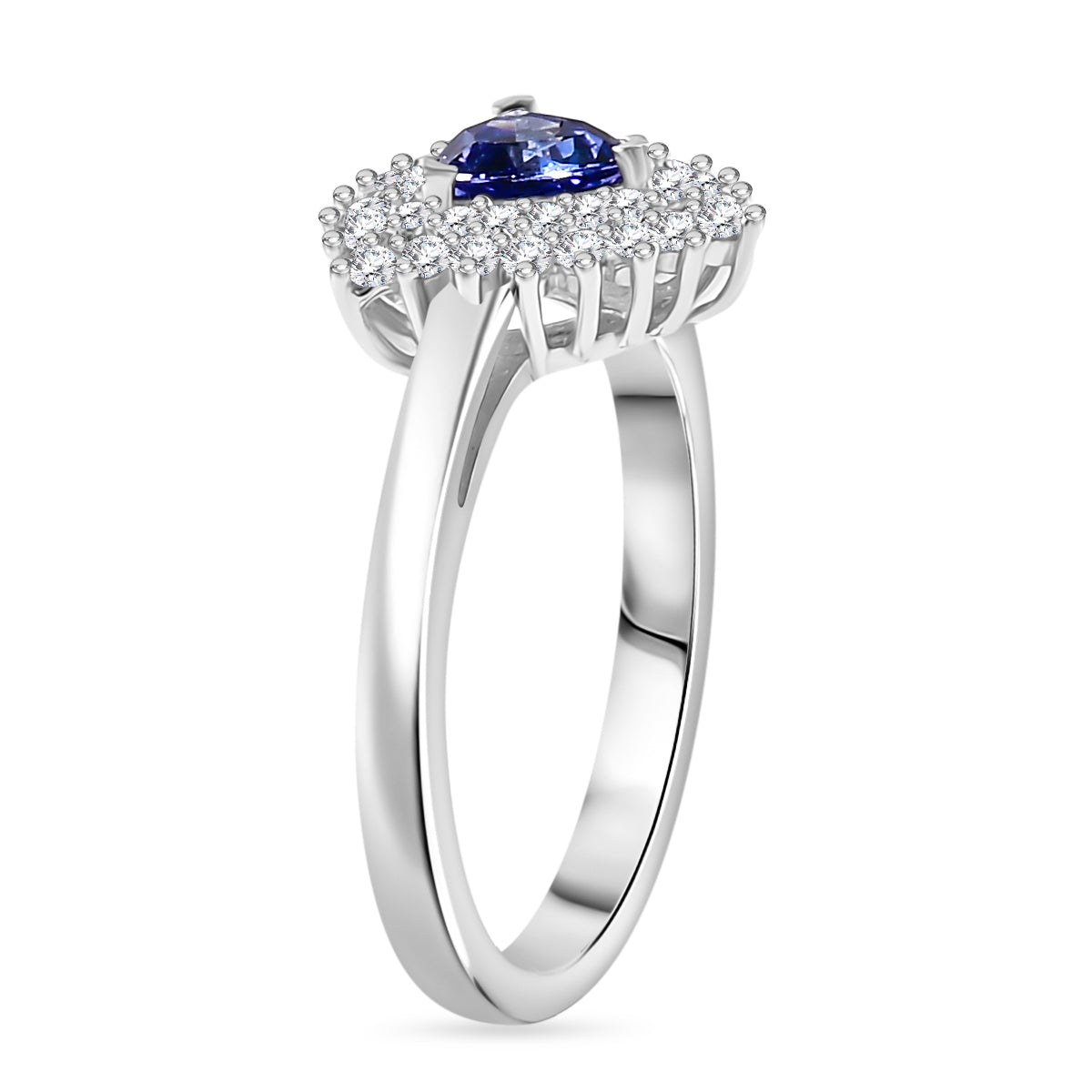 Tanzanite and White Zircon Halo Ring in Rhodium Overlay Sterling Silver 7994022 4