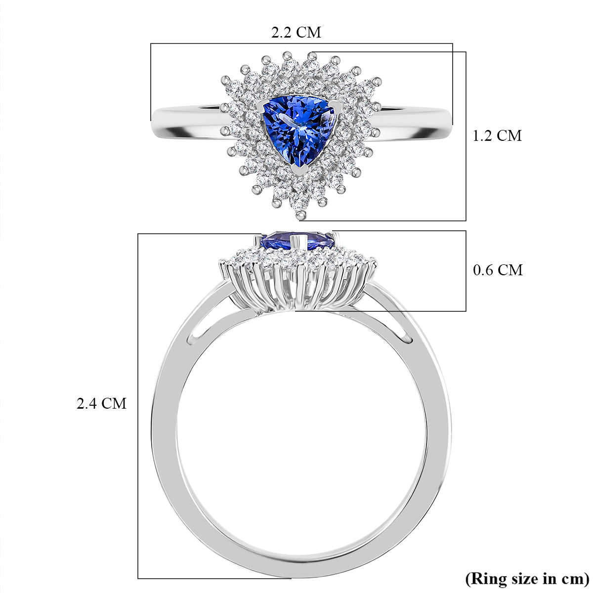 Tanzanite and White Zircon Halo Ring in Rhodium Overlay Sterling Silver 7994022 6