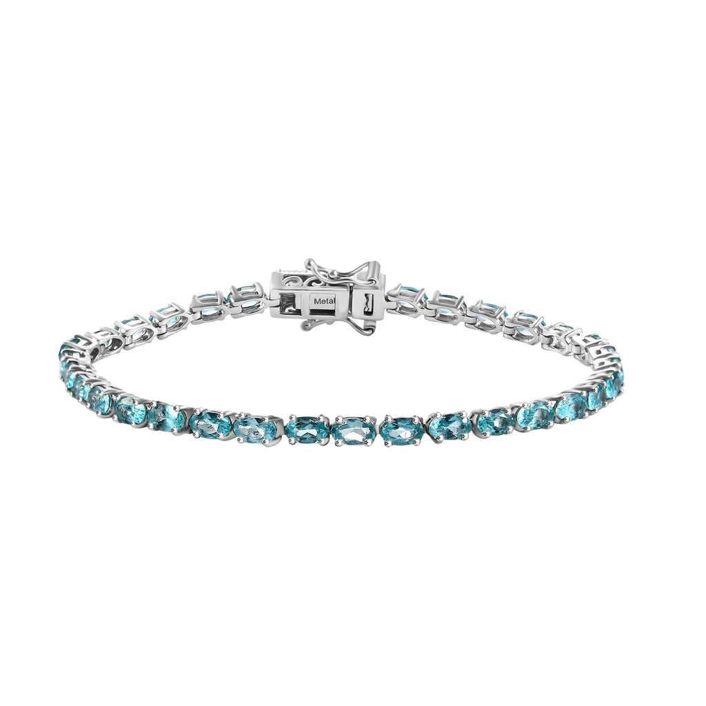 Lagoon Apatite Bracelet with GB Lock Box (Size - 7) in Rhodium Overlay Sterling Silver 8.18 Ct._7994141