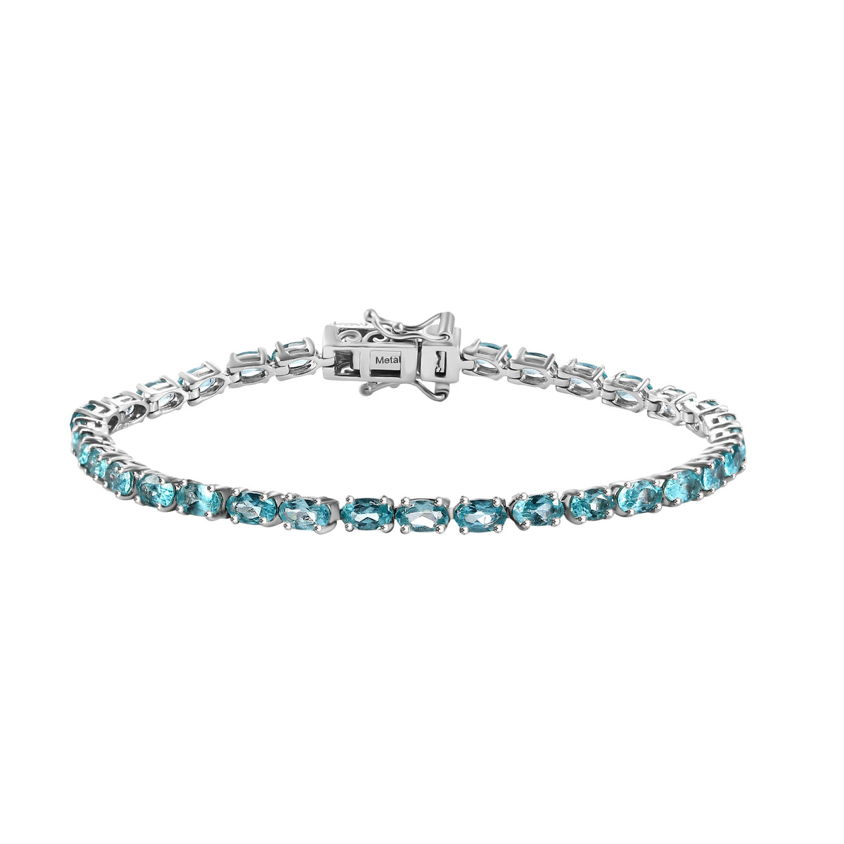 Lagoon Apatite Bracelet with GB Lock Box (Size - 7) in Rhodium Overlay Sterling Silver 8.18 Ct. 7994141 0