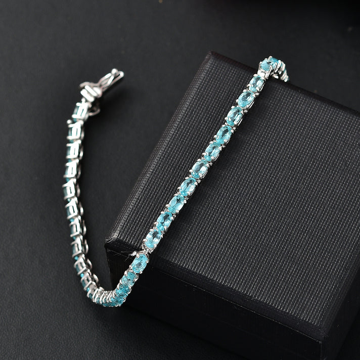 Lagoon Apatite Bracelet with Lock Box (Size - 7) in Rhodium Overlay Sterling Silver 8.18 Ct. 7994141 2