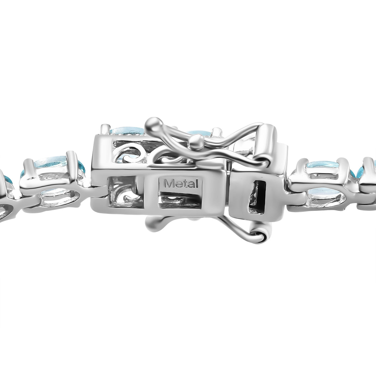Lagoon Apatite Bracelet with GB Lock Box (Size - 7) in Rhodium Overlay Sterling Silver 8.18 Ct. 7994141 3