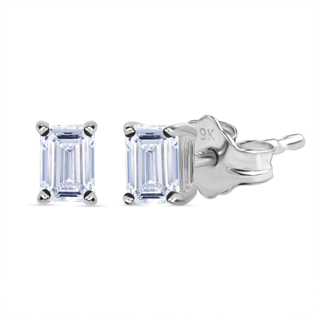 RACHEL GALLEY 9K White Gold SGL Certified Emerald Cut Lab Grown Diamond (VS/E-F) Push Back Earring 0.50 Ct._7994308
