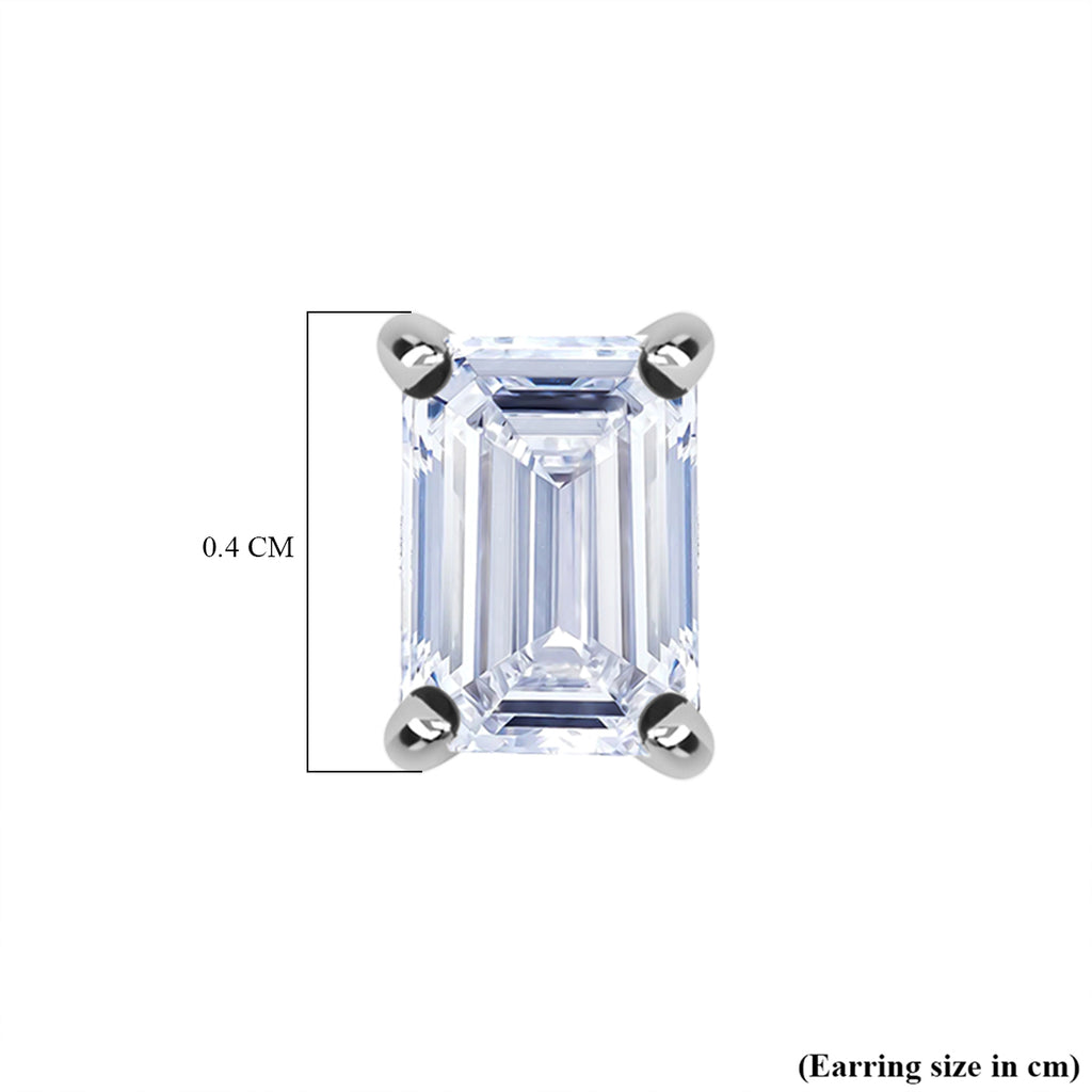 RACHEL GALLEY 9K White Gold SGL Certified Emerald Cut Lab Grown Diamond (VS/E-F) Push Back Earring 0.50 Ct._7994308_3