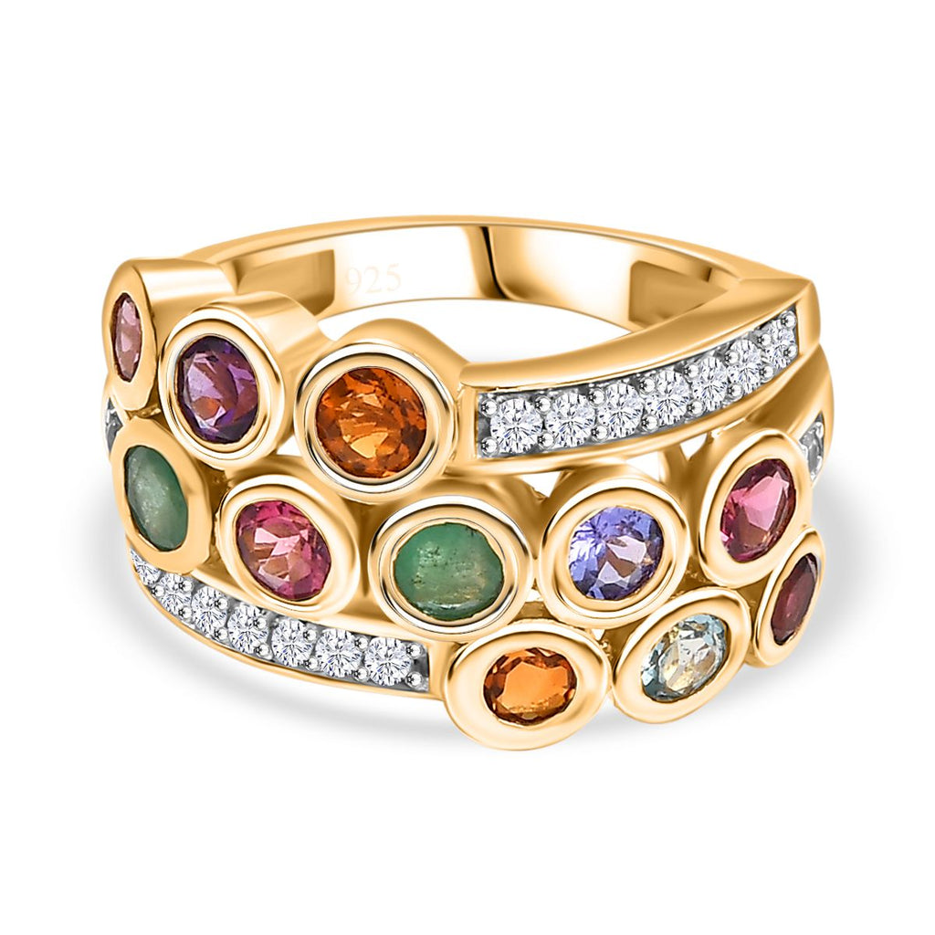 Premium Lagoon Apatite & Multi Gemstones Cluster Ring in 18K Vermeil Yellow Gold Plated Sterling Silver 2.20 Ct._7995049