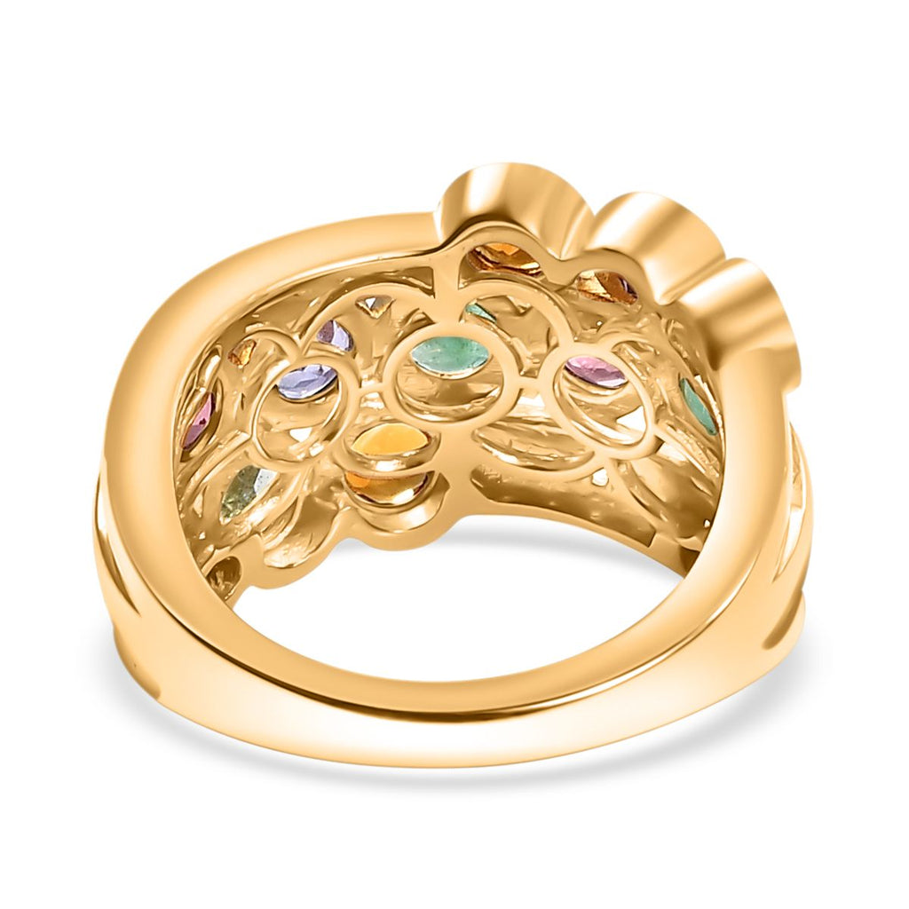 Premium Lagoon Apatite & Multi Gemstones Cluster Ring in 18K Vermeil Yellow Gold Plated Sterling Silver 2.20 Ct._7995049_4
