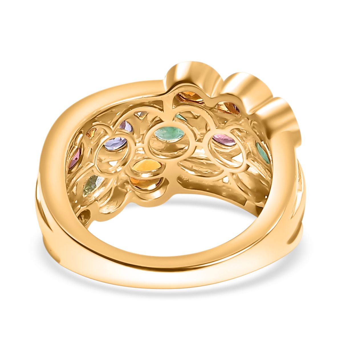 Lagoon Apatite and Multi Gemstones Cluster Bubble Ring in 18K Vermeil Yellow Gold Plated Sterling Silver V32540353 3