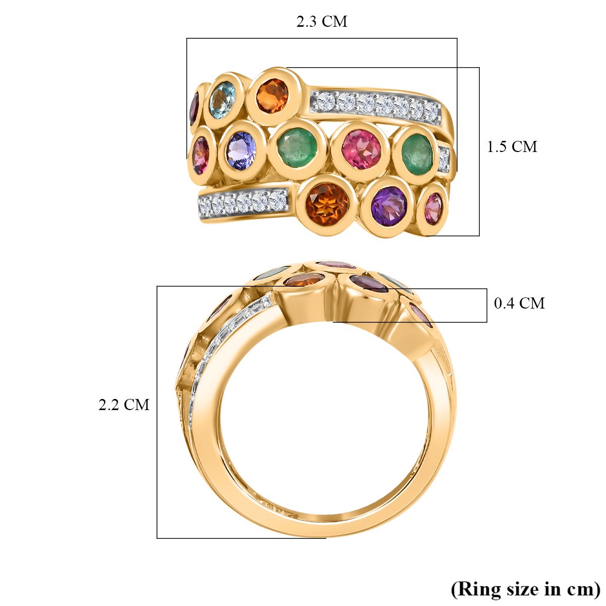 Lagoon Apatite and Multi Gemstones Cluster Bubble Ring in 18K Vermeil Yellow Gold Plated Sterling Silver V32540353 4