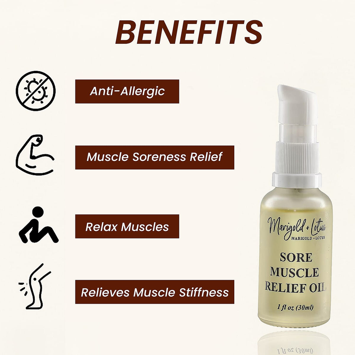 Marigold &amp; Lotus Sore Muscle Relief Oil - 30ml 7995812 5