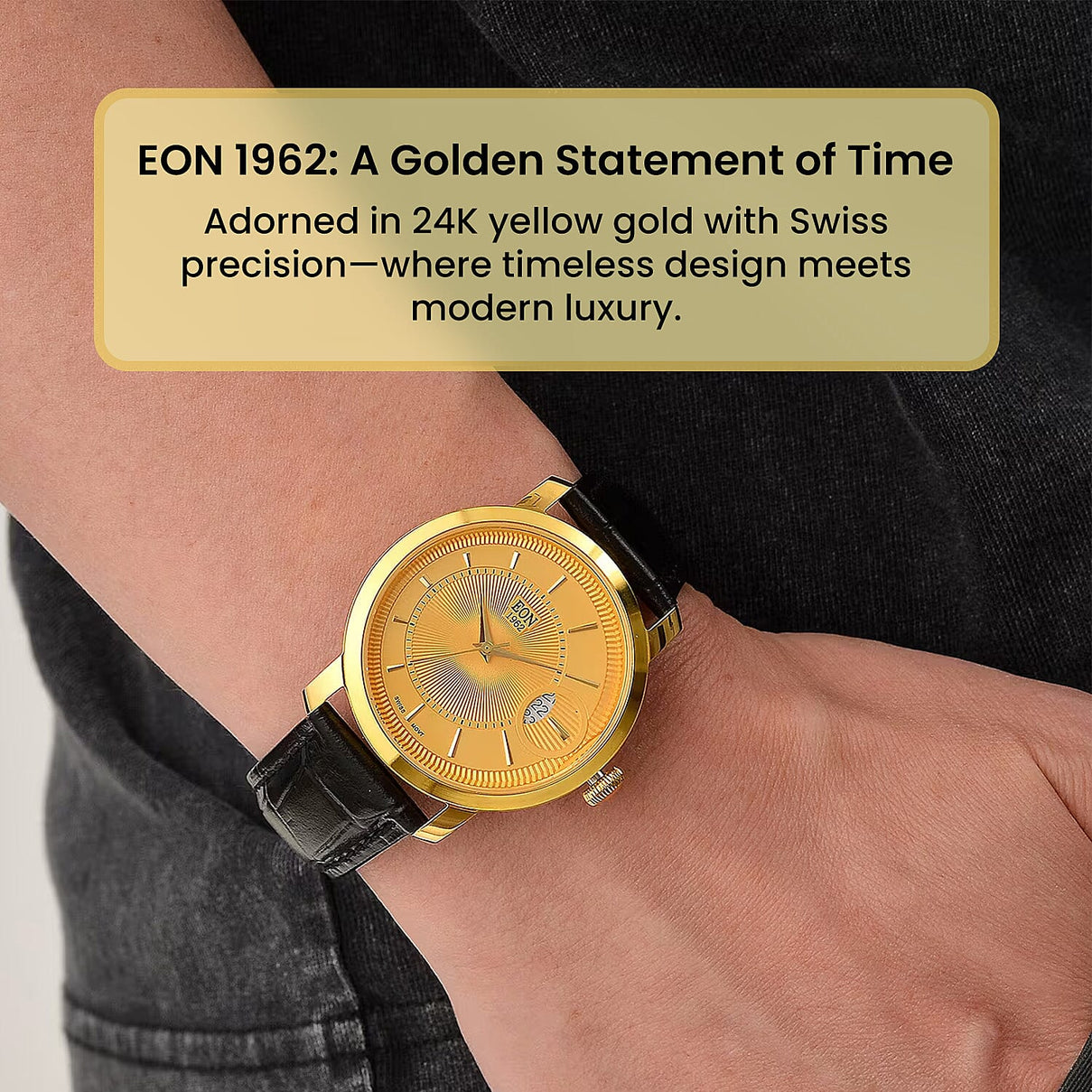 EON 1962 - Luxurious 24K Yellow Gold Swiss Movement 5 ATM Water Resistent Watch (39mm) 7996028 5