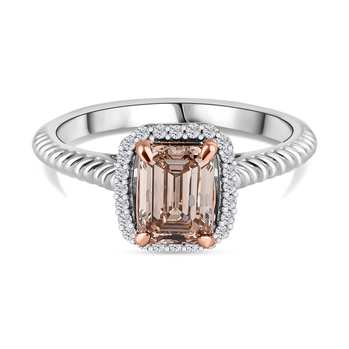 Luxuriant - 14K White Gold VS-E/F Lab Grown Pink Diamond & Lab Grown Diamond Halo Ring 1.10 Ct._7998680