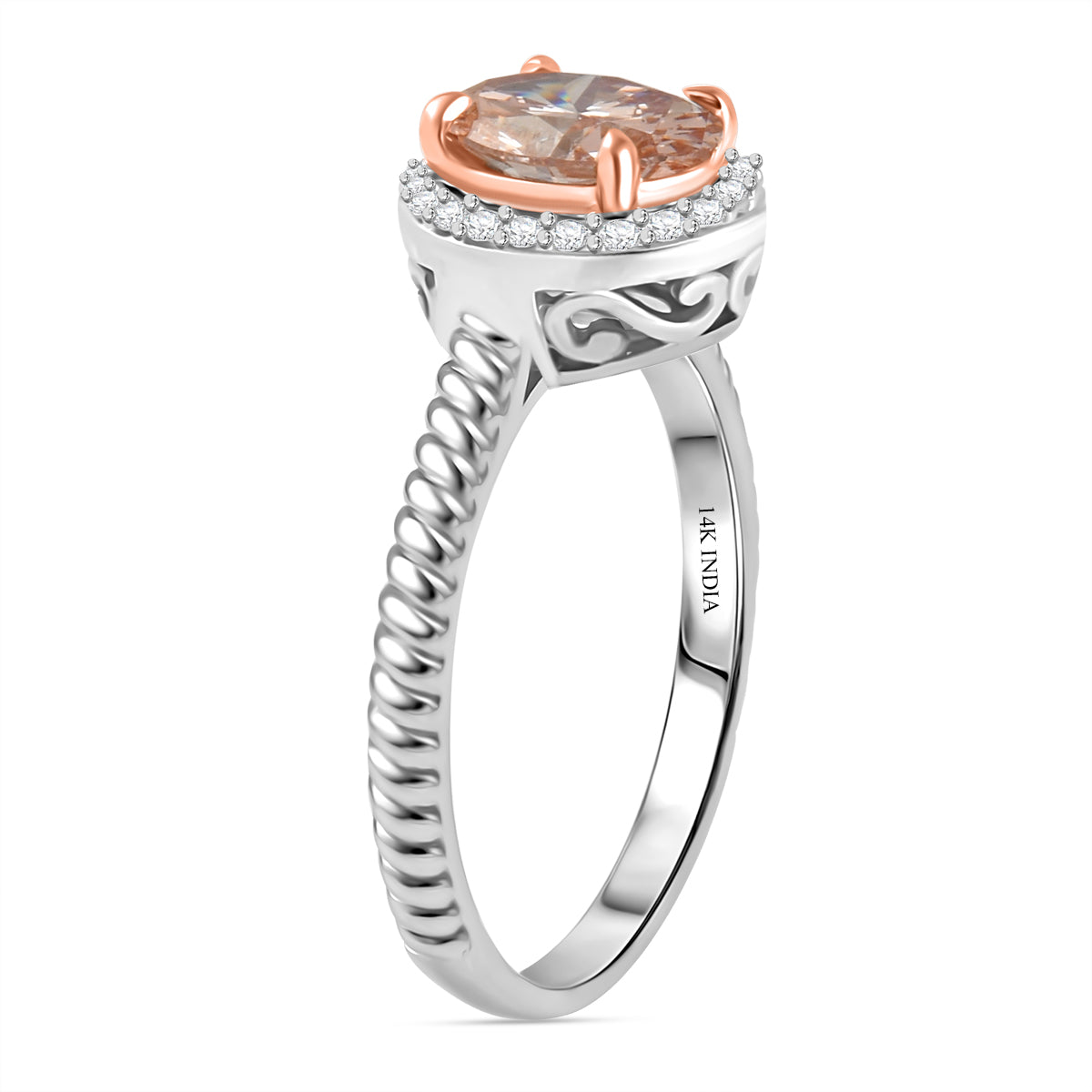1.1.Ct NY Closeout - Luxuriant Pink &amp; SI-G-H Lab Grown Diamond Halo Ring in 14K White &amp; Rose Gold 1. V32511901 2