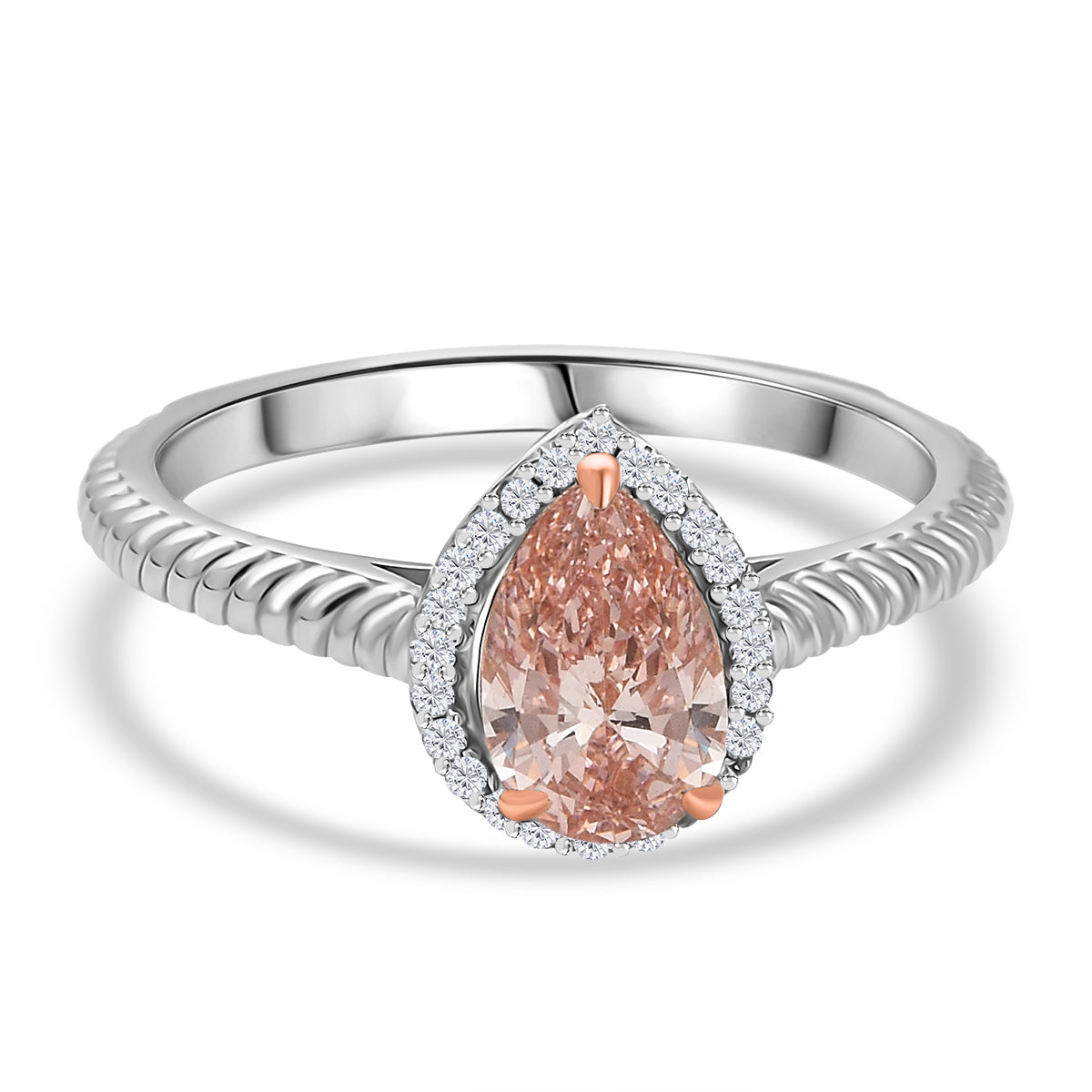 LUXURIANT 14K White and Rose Gold (VS-SI) Lab Grown Pink and (I1/G-H) White Diamond Tear Drop Ring 1.10 Ct. 7998688 0