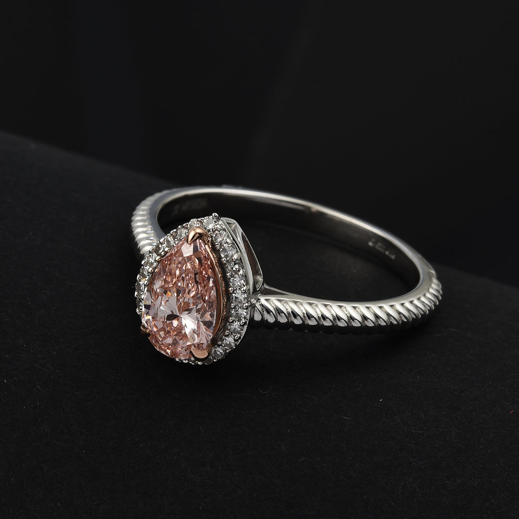Luxuriant - 14K White Gold Lab Grown Pink & White Diamond Tear Drop Ring 1.10 Ct._7998688_1