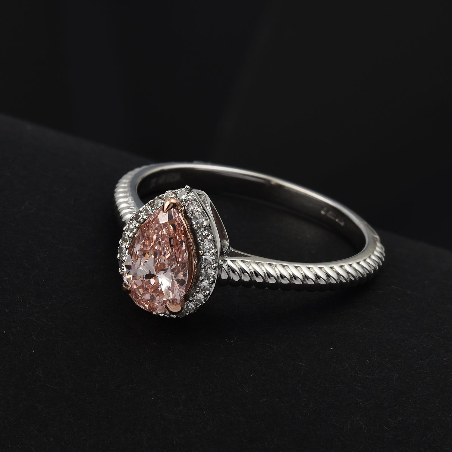 LUXURIANT 14K White and Rose Gold (VS-SI) Lab Grown Pink and (I1/G-H) White Diamond Tear Drop Ring 1.10 Ct. 7998688 1