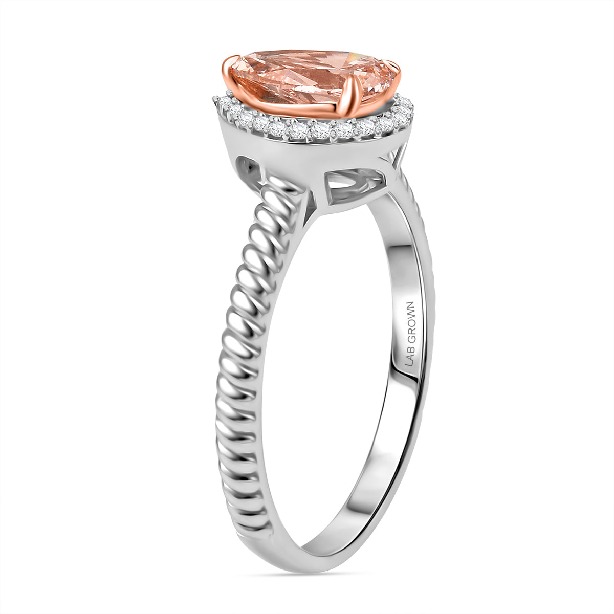 LUXURIANT 14K White and Rose Gold (VS-SI) Lab Grown Pink and (I1/G-H) White Diamond Tear Drop Ring 1.10 Ct. 7998688 3