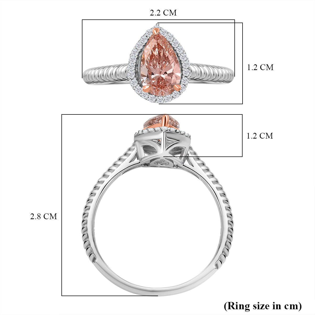 LUXURIANT 14K White and Rose Gold (VS-SI) Lab Grown Pink and (I1/G-H) White Diamond Tear Drop Ring 1.10 Ct. 7998688 5