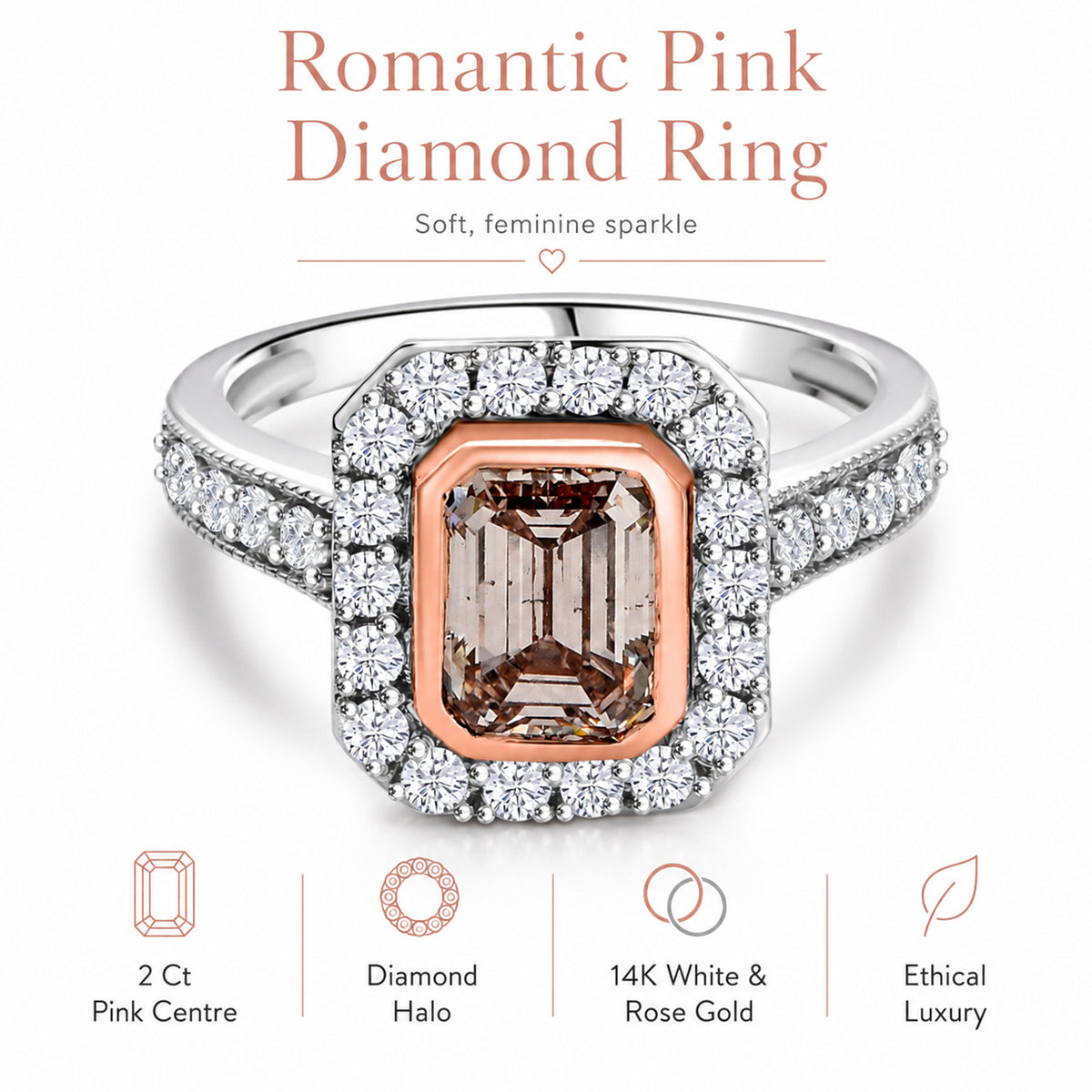 LUXURIANT 14K White and Rose Gold (VS-SI) Pink and White Lab Grown Diamond (I1/G-H) Ring 2.75 Ct. 7998707 2