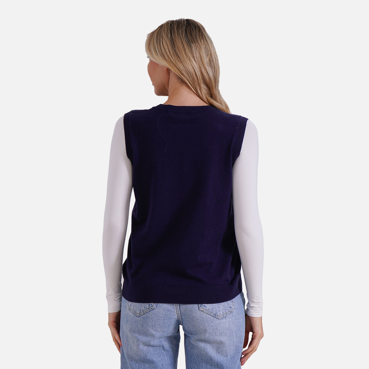 La Marey Casual Round Neck Knitted Vest (Size XL) - Blue V32528893 2
