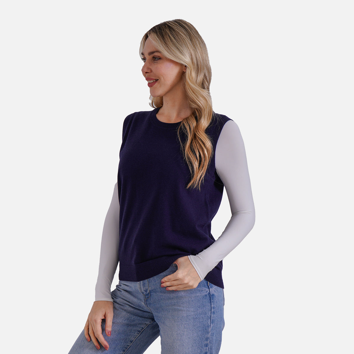 La Marey Casual Round Neck Knitted Vest (Size XL) - Blue V32528893 3