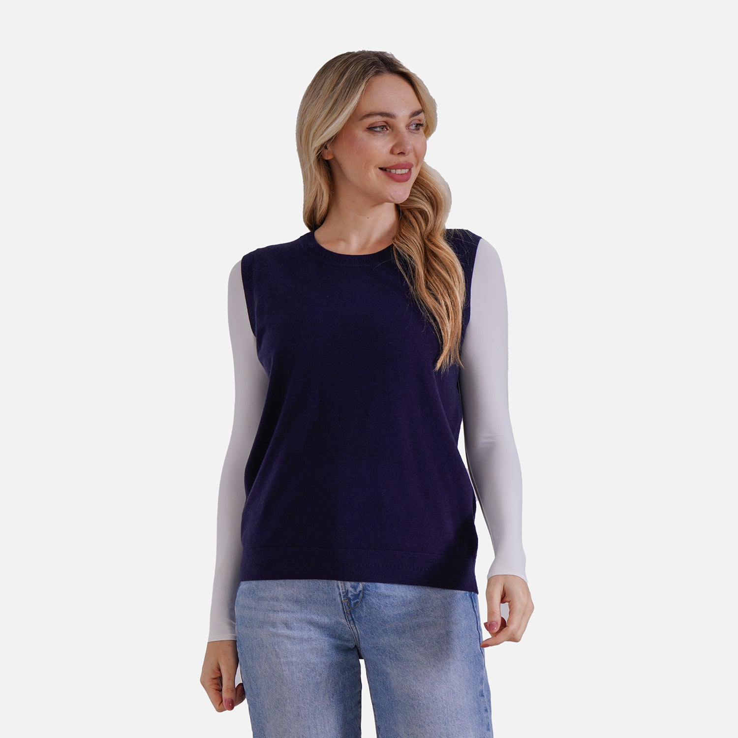 La Marey Casual Round Neck Knitted Vest (Size XL) - Blue V32528893 4