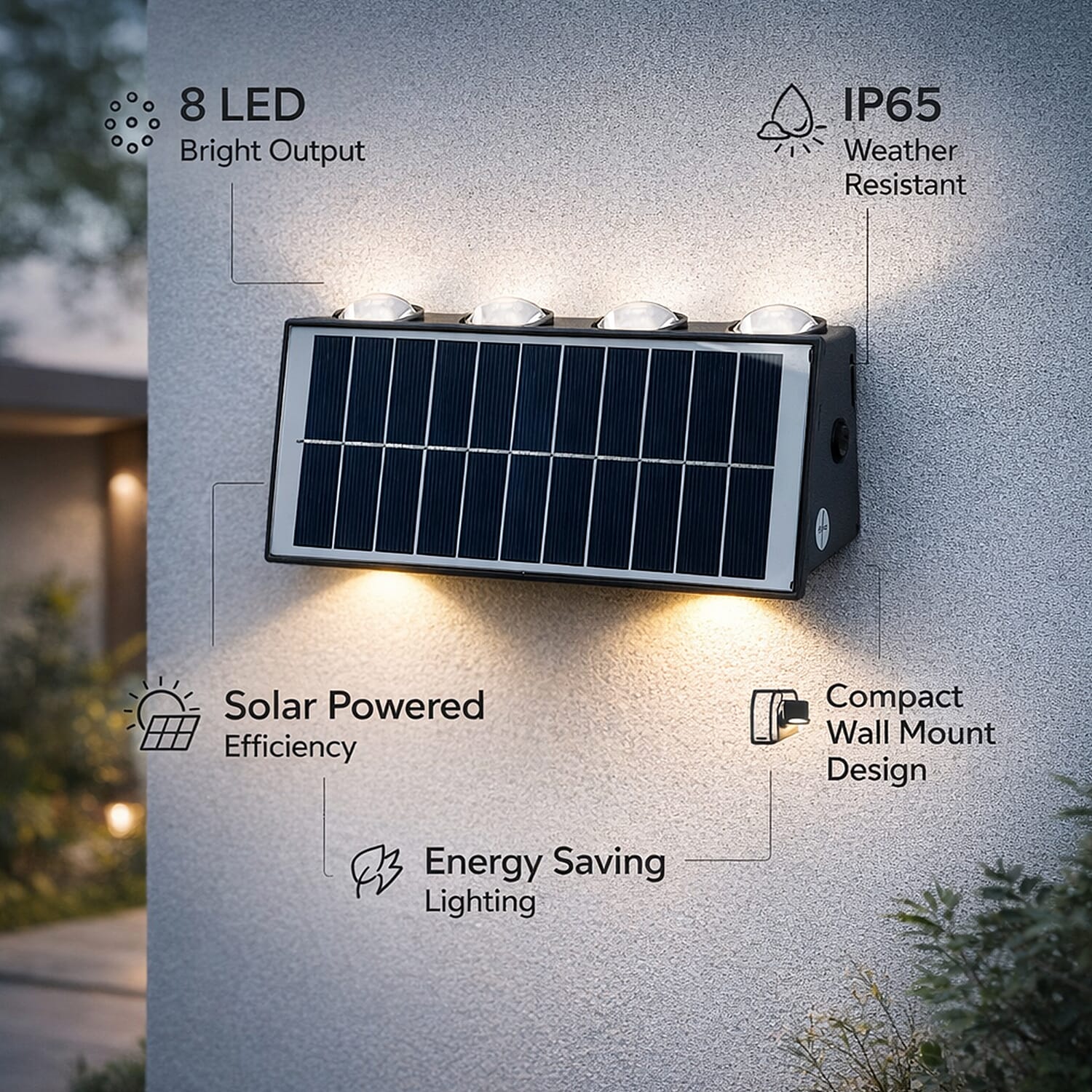 8-LED Outdoor Solar Light - IP65 Waterproof with Warm White &amp; Neutral Light - Courtyard &amp; Roadside Use 8093910 5